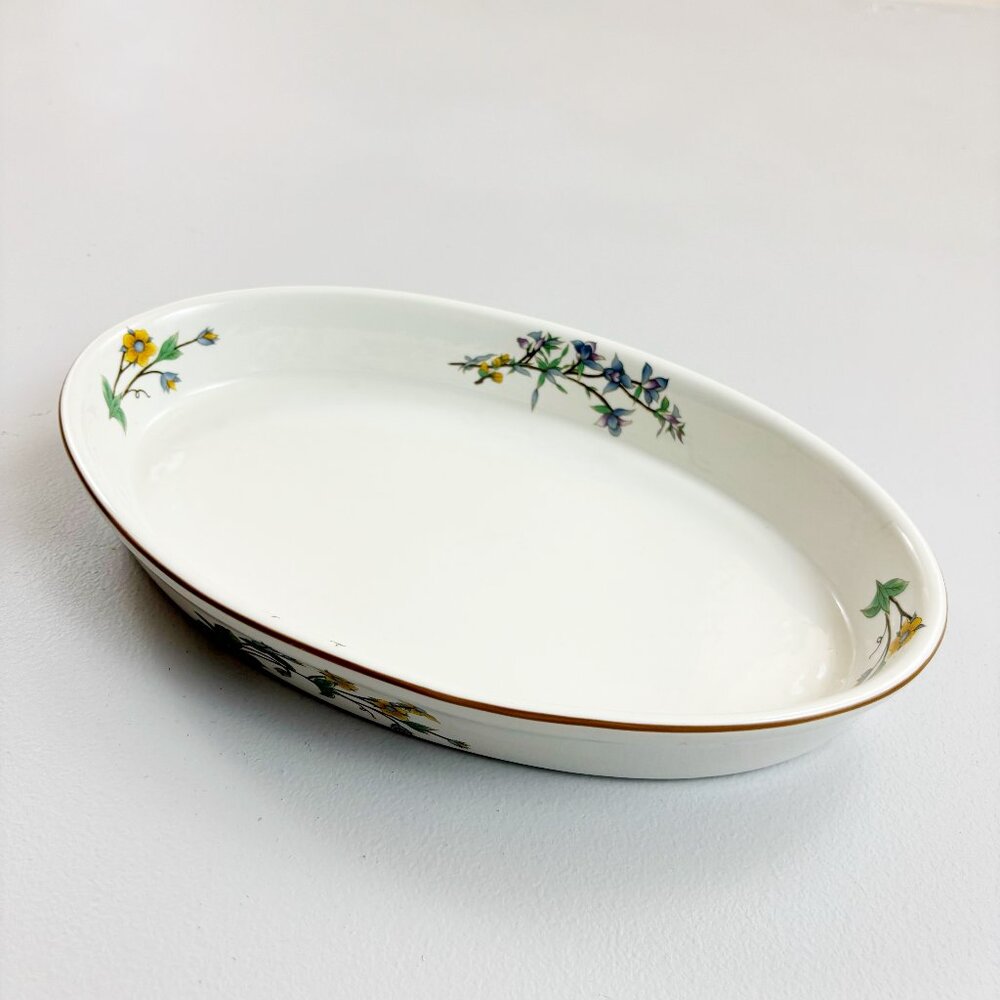 WOODHILL Botanical Oval Baking Casserole Dish 13" Stoneware Cottage Farmhouse